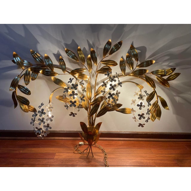 Mid-Century Modern Mid 20th Century Hans Kögl Gilt Metal Floral Lighted Wall Sconce For Sale - Image 3 of 12