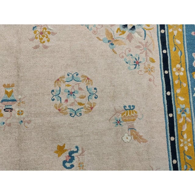 Ivory 1920s Ivory Traditional Medallion Antique Chinese Peking Carpet 9'x12' Woven Rug For Sale - Image 8 of 9