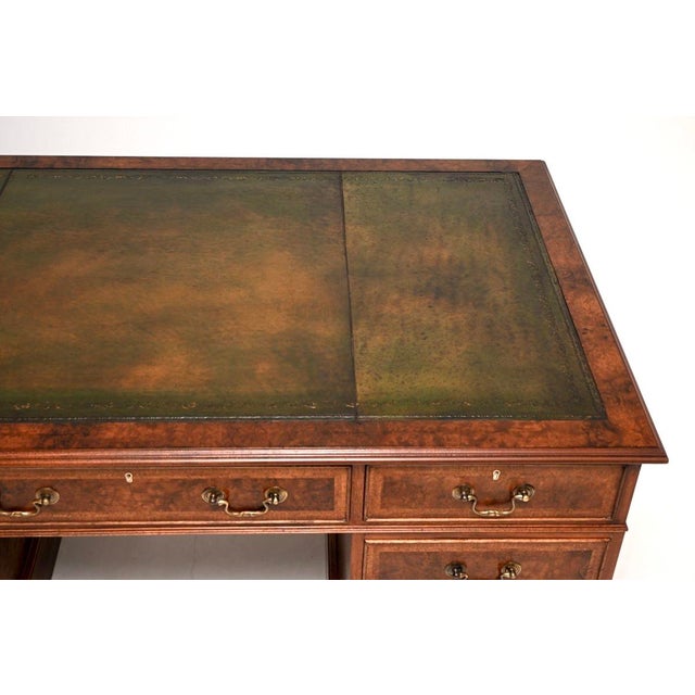 Wood Vintage Pedestal Desk in Burr Walnut with Leather Top, 1950 For Sale - Image 7 of 11