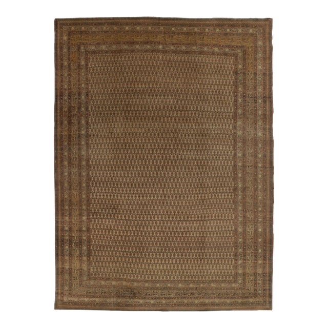Vintage Turkish Hereke Rug With Brown Classic Geometric Design - Rug & Kilim For Sale