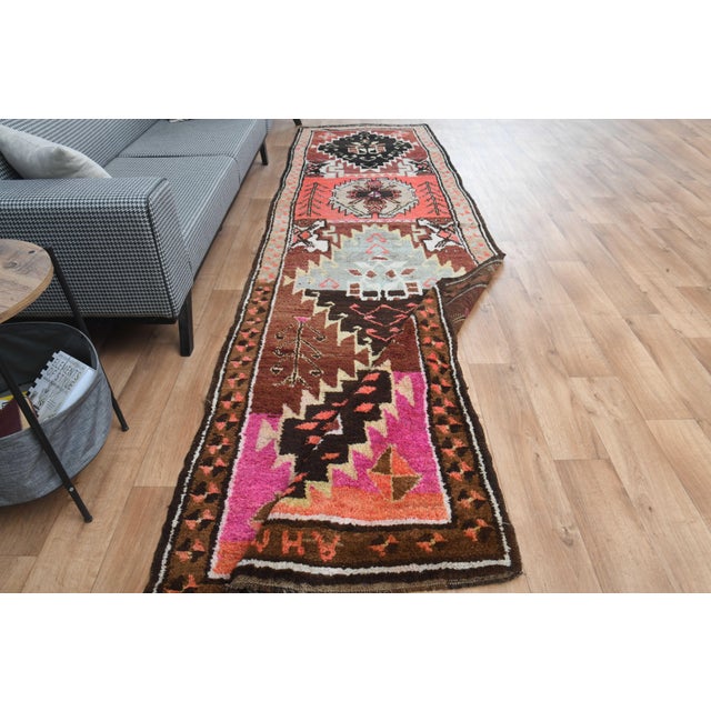 1970s 1970s Vintage Handmade Wool Cotton Red Runner Rug For Sale - Image 5 of 11