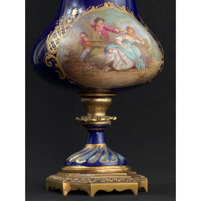 French Sèvres Style Hand Painted Cobalt Porcelain Vase, 1890s For Sale - Image 4 of 12