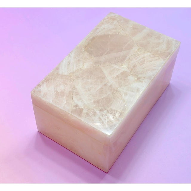 Art Deco Premium Rose Quartz Large Jewelry/Accessory Box / Ships From New York For Sale - Image 3 of 6