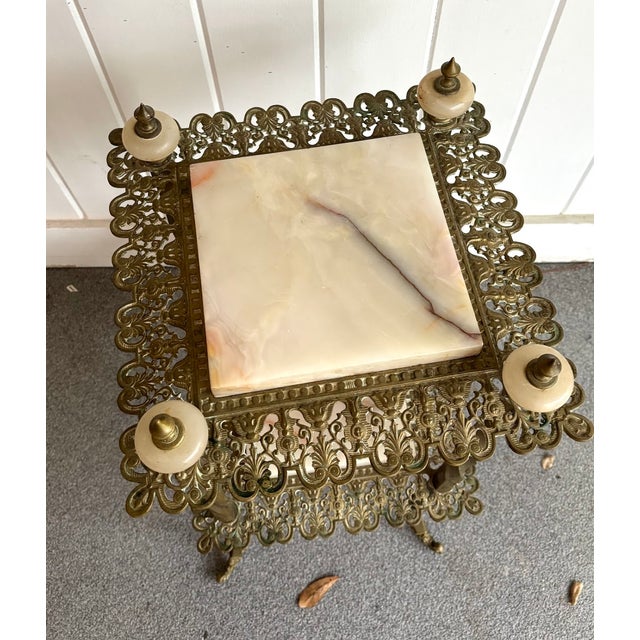 Late 19th Century Victorian Marble & Brass 2-Tier Adjustable Plant Stand For Sale - Image 5 of 5