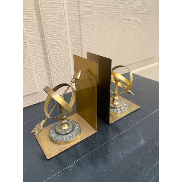 English 1980s Neoclassical Cast Brass Celestial Armillary Sundial Bookends, Pair For Sale - Image 3 of 9
