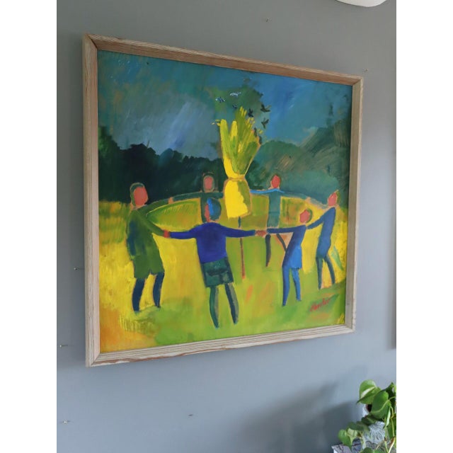 Mid-Century Modern 'Circle of Light' Vintage Original Figurative Landscape Oil Painting, Framed For Sale - Image 4 of 13