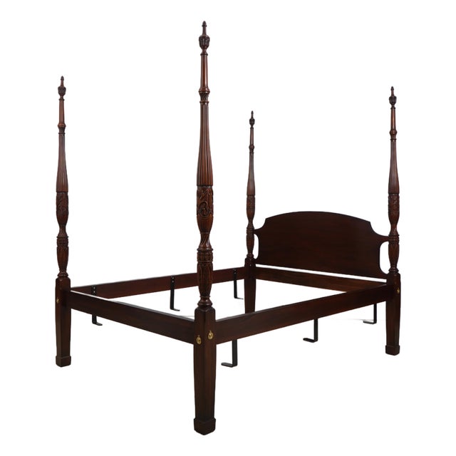 Henkel Harris Queen Size Rice Carved Mahogany Poster Bed For Sale