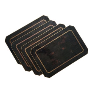 Set of Four Maitland-Smith Black Bone Inlay Trays With Brass Inlay Detail For Sale