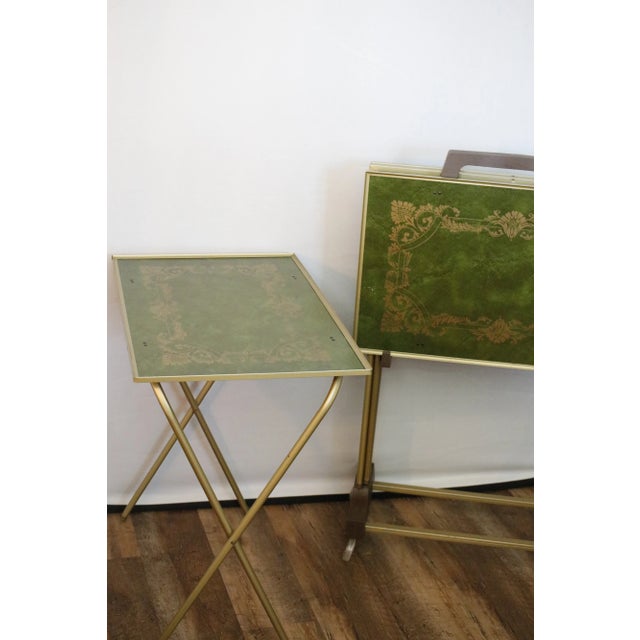 Mid-Century Green and Gold English Regency Design 1960s Tray Tables With Rolling Stand For Sale - Image 14 of 17