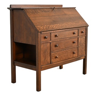 L. & J. G. Stickley Antique Mission Oak Arts & Crafts Drop Front Secretary Desk, Newly Refinished For Sale