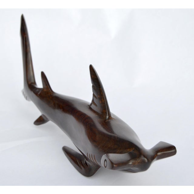 Mid-Century Modern 1970s Ironwood Hand-Carved Shark Animal Sculpture Coastal Nautical Figurine Brazil For Sale - Image 3 of 14