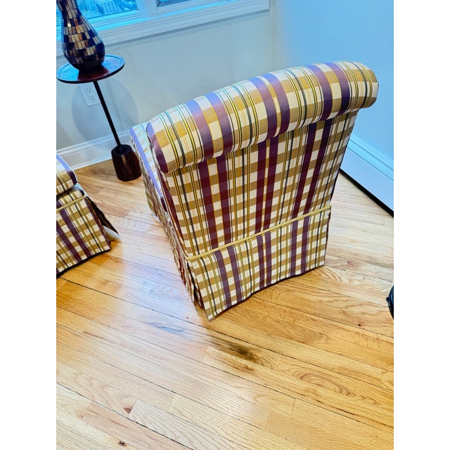 Pair of Baker Furniture Slipper Chairs in Plaid Upholstery For Sale - Image 14 of 16