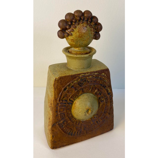 Ceramic Sculptural Studio Pottery Earthenware Vessel With Organic Figural Stopper For Sale - Image 7 of 7
