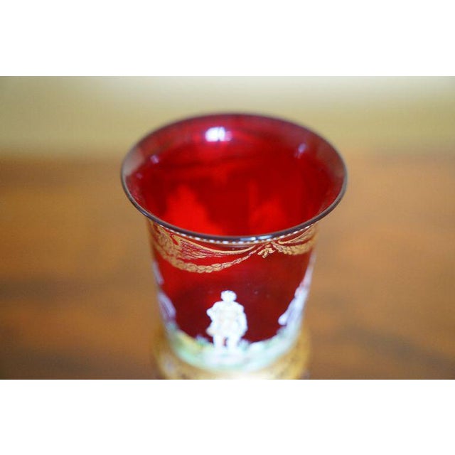 Glass Vintage Italian Murano Hand Enameled Ruby Glass Chalice For Sale - Image 7 of 8