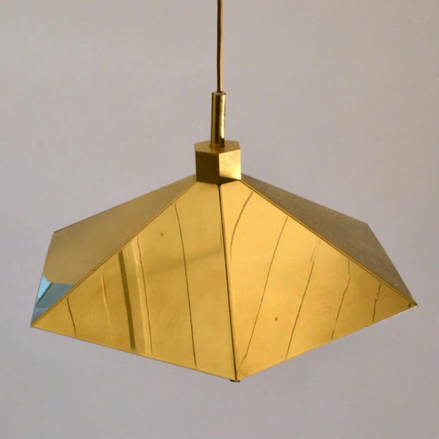 Gold Belgian Brass Umbrella Shaped Pendant Lamps, 1970s, Set of 2 For Sale - Image 8 of 12