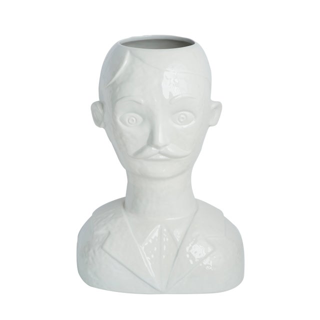 2020s White Glazed Ceramic Male Head Vase For Sale - Image 5 of 5