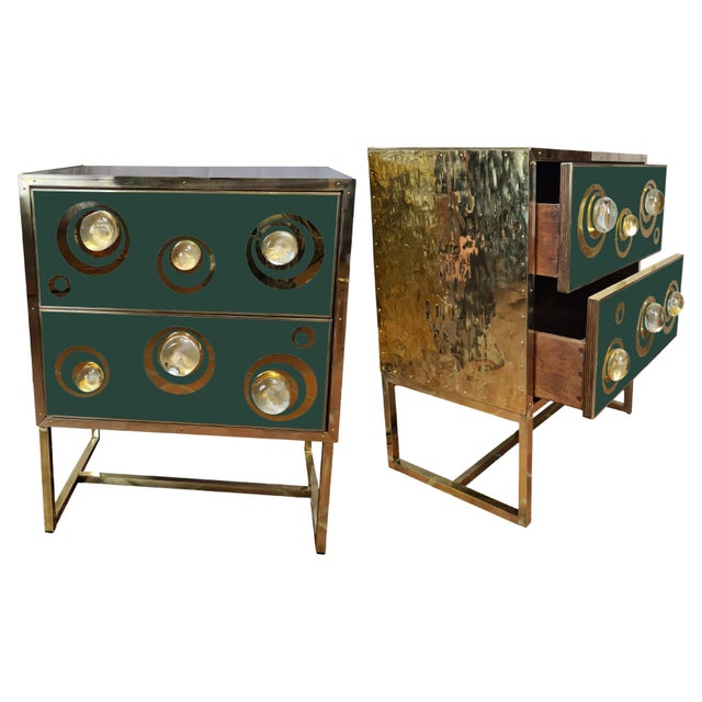 Bedside Tables with Hand-Embossed Brass and Murano Glass from Justfurnituress SRL, Set of 2 For Sale - Image 11 of 11