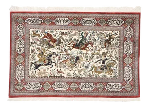 Vintage Persian Silk Qum Hunting Rug - 03'04 X 05'00