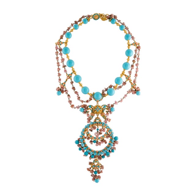 Turquoise Jose Maria Barrera Necklace Stone Turquoise Crystal Resin Beaded Collar Bib For Sale - Image 8 of 9