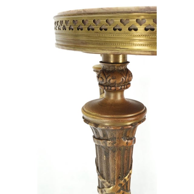 Exception Clover Shape Pink Marble Top Fluted Brass Legs Tall Pedestal Stand For Sale - Image 11 of 15