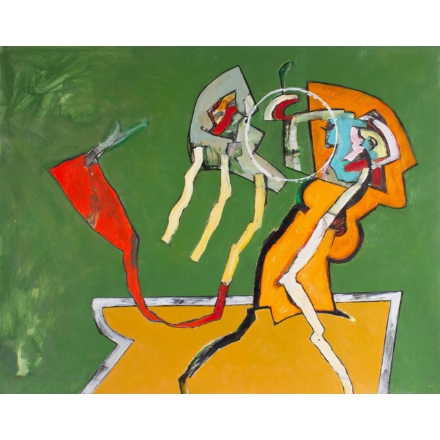 An acrylic on paper painting by the American artist James L. Bruch (1942-2023). This abstract work depicts a vibrant...