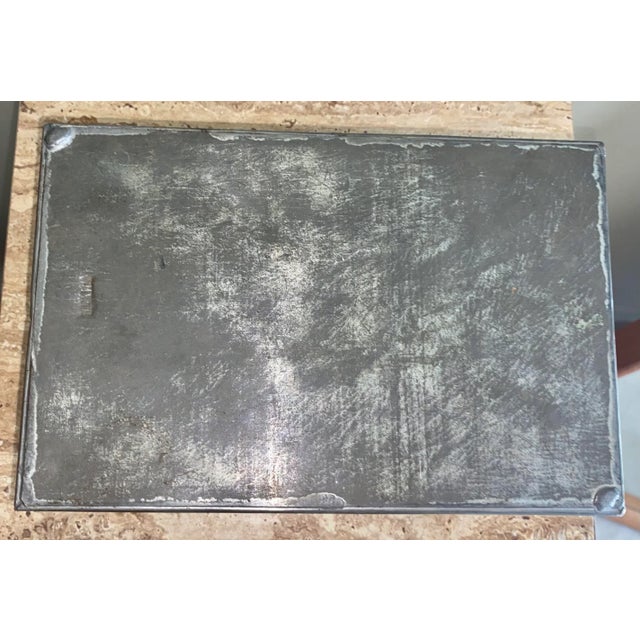 Metal Rare Vintage Mexican Tin Box With Straw Mosaic Picture For Sale - Image 7 of 8