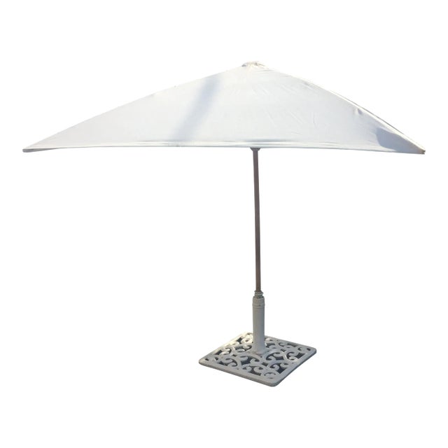Vintage Custom Patio Umbrella With Intricate Iron Stand Chairish