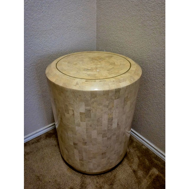 Contemporary Maitland-Smith 1980s Postmodern Tessellated Fossil Stone Drum Side Table by Maitland-Smith For Sale - Image 3 of 5
