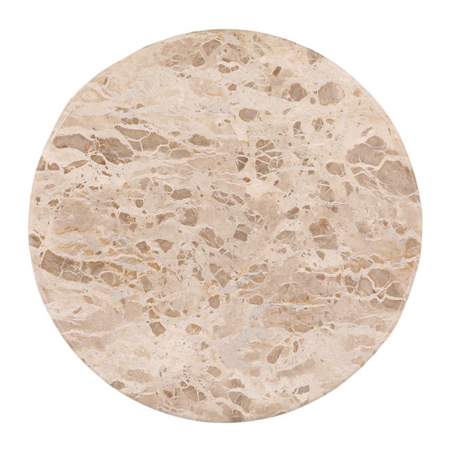 Rich in natural character, this bistro table pairs a beautifully veined panther marble top with a turned tapered iron...