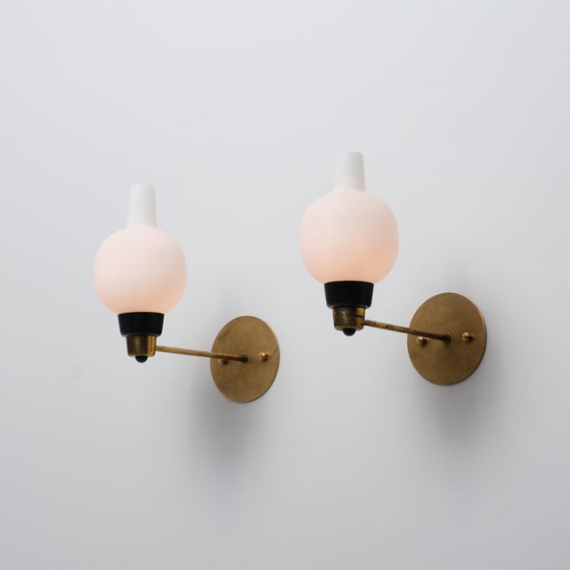 Black Vintage Italian Sconces in Brass and Opaline Glass, 1950s, Set of 2 For Sale - Image 8 of 12