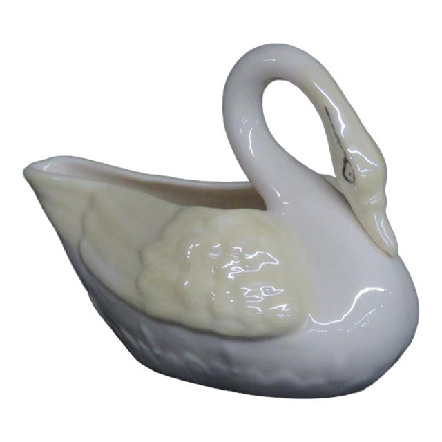 Belleek Pottery Ireland Yellow Luster Porcelain Swan Figurine Creamer 5204b For Sale