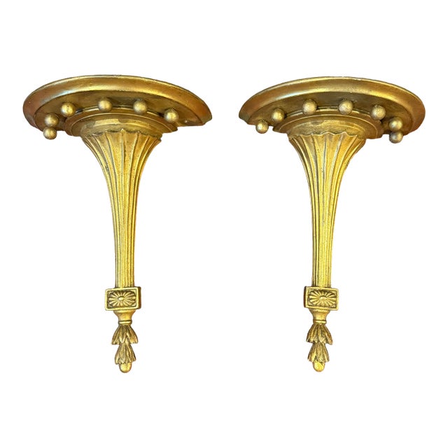 Vintage Hollywood Regency Gilt Wall Brackets – Pair For Sale