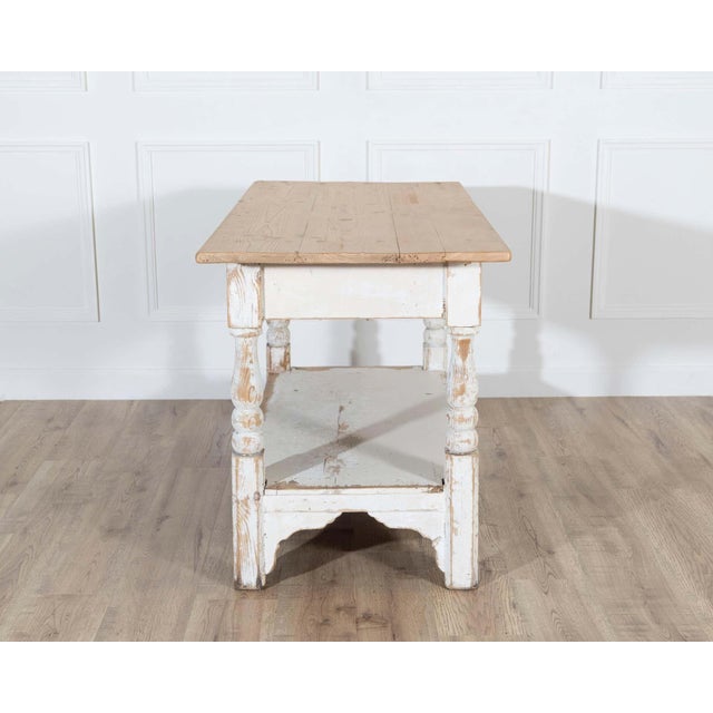 Off-white 19th Century Swedish Painted Pine Cutting Table with Drawer For Sale - Image 8 of 8