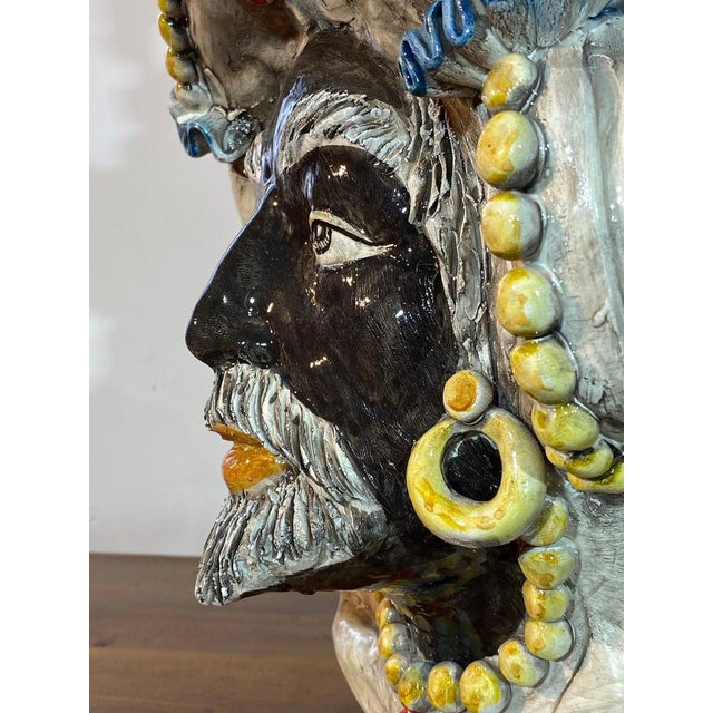 Sicilian Ceramic Heads from Caltagirone, Set of 2 For Sale - Image 16 of 18