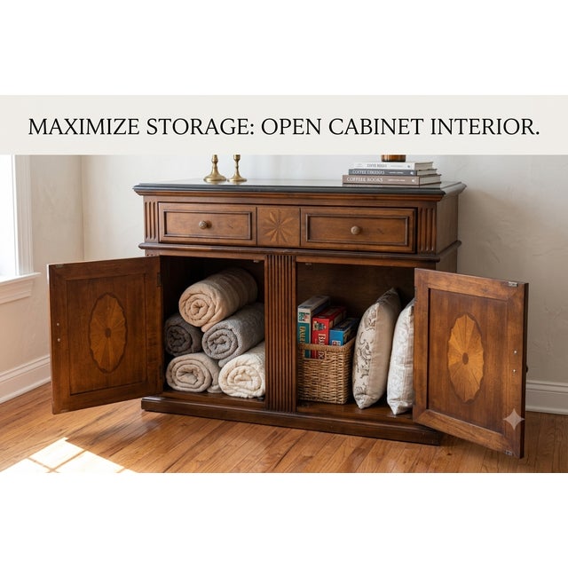 Traditional Traditional Inlay Server / Accent Cabinet – Marquetry Detailing For Sale - Image 3 of 9