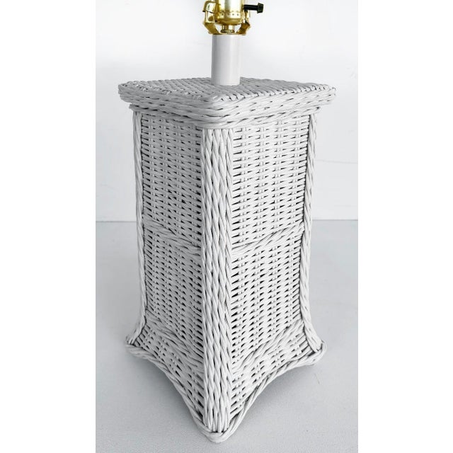 Wood Late 20th Century Palm Beach Coastal Chic White Wicker Table Lamps With Harps and Finials, a Pair For Sale - Image 7 of 10