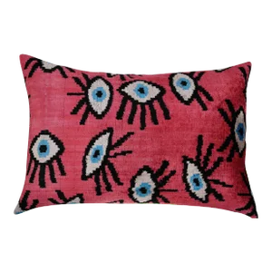 Contemporary Handmade Velvet Evil Eye Good Luck Throw Pillow & Down Feather Insert