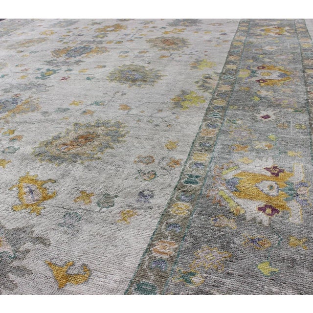 Ivory Keivan Woven Arts Turkish Oushak Rug in Gray Border 10'2 X 14' For Sale - Image 8 of 10
