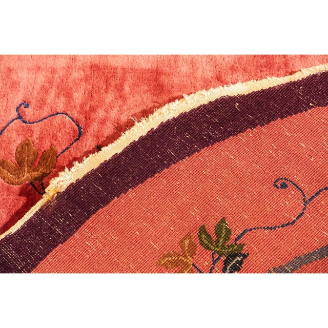 Rose 1920s Rose Field Floral Antique Chinese Knotted Wool Art Deco Room Size Oval Rug For Sale - Image 8 of 8