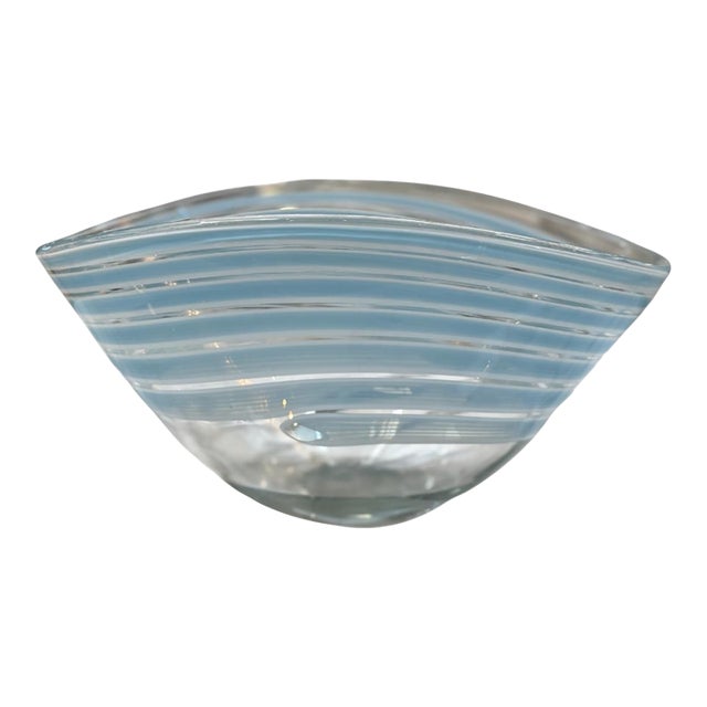 1970s Murano Art Glass Bowl With Blue Stripes For Sale