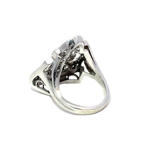 Silver Antique 14k White Gold Art Deco Cocktail Ring With 1.5 CTW Diamonds, Size 4.5 For Sale - Image 8 of 10