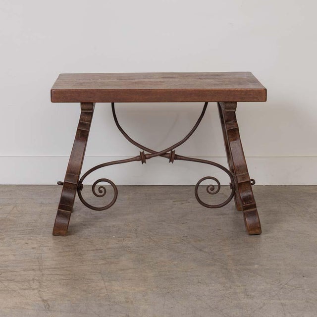 Brown 19th Century Spanish Wood and Iron Trestle Table For Sale - Image 8 of 18