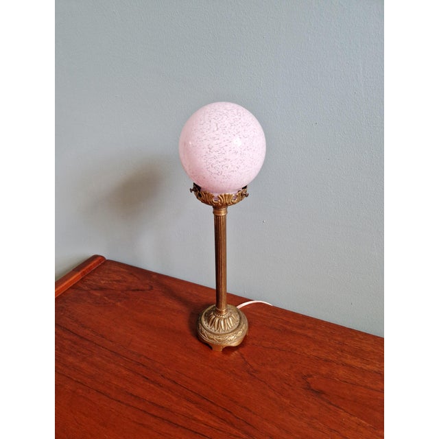 Gilt Bronze Table Lamp with Pink Speckled Glass Globe, Early 20th Century For Sale - Image 14 of 14