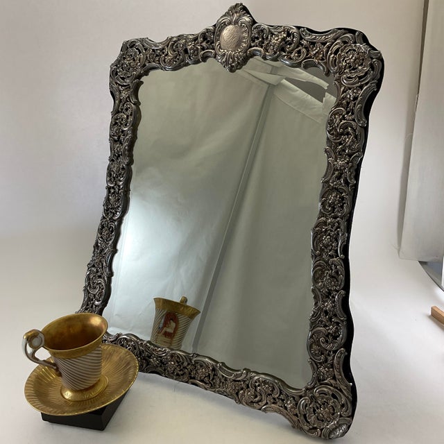 After a XIX - C. Rare Gem Silver Victorian Mirror , One of a Kind. For Sale - Image 9 of 18