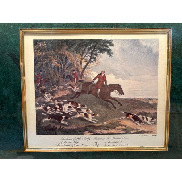 Dark Green Bald Equestrian Riders! Pair of Vintage R. B. Davis Framed Fox Hunt Prints – Gold‑Edged Mats - Ralph Lauren Style, Traditional & English Country For Sale - Image 8 of 12