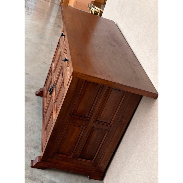 Spanish 19th Century Pair of Catalan Carved Oak Tuscan Two Drawers Credenza or Buffet For Sale - Image 3 of 18
