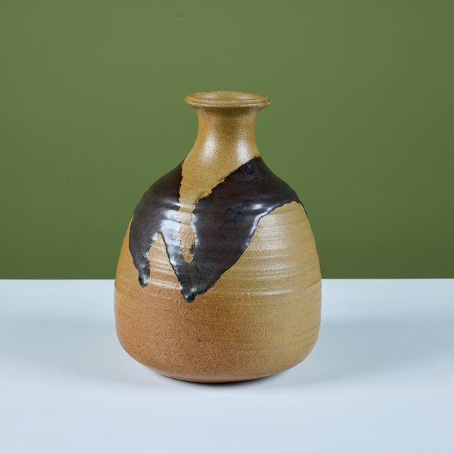 Large Hand-Thrown Stoneware Drip Glaze Vase For Sale In Los Angeles - Image 6 of 11