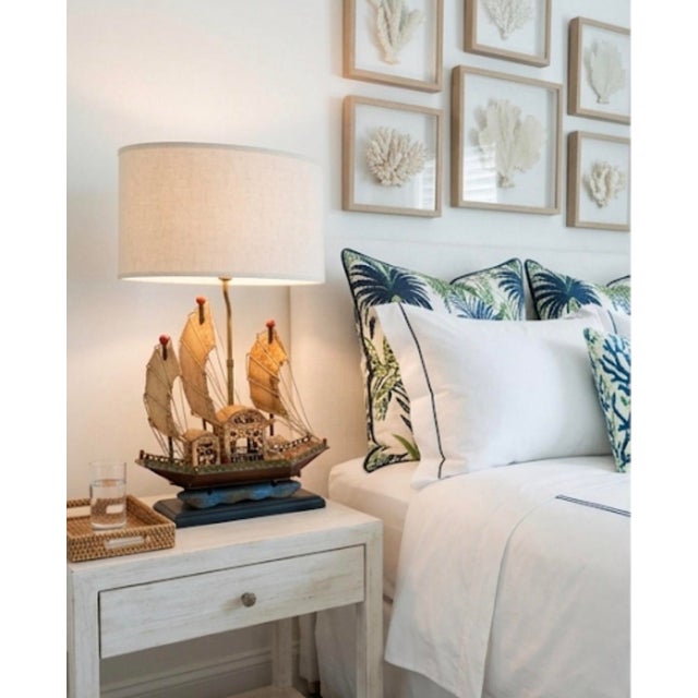 Navy Blue Vintage Mid-Century Handcrafted Chinese Junk Boat Table Lamp For Sale - Image 8 of 12