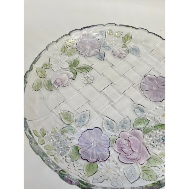Glass Vintage Pastel Flower Round Glass Serving Platter For Sale - Image 7 of 8