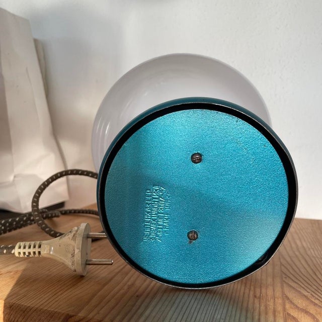 Blue Mid-Century Modern Mushroom Table Lamp in Blue Metal, 1963 For Sale - Image 8 of 12
